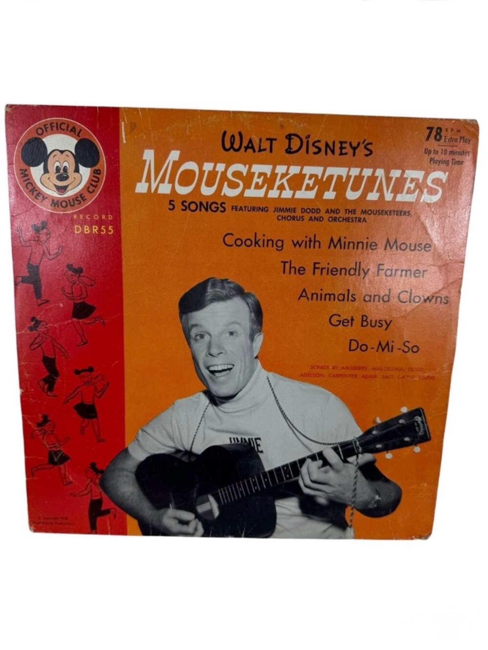 Walt Disney Vtg 1955 Mousketunes Official Mickey Mouse Club Record DBR55 78‎ RPM